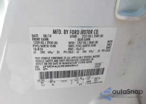 2014 Ford Edge Sel из США, поврежденный, VIN 2FMDK4JC9EBB09943